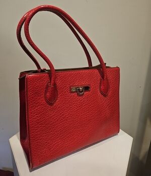 DKNY Red Pebbled Leather Tote with Gold Accent - Women